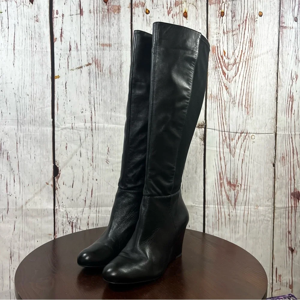 Michael Kors Bromley Wedge Boot Knee High in Black Leather women’s size 10